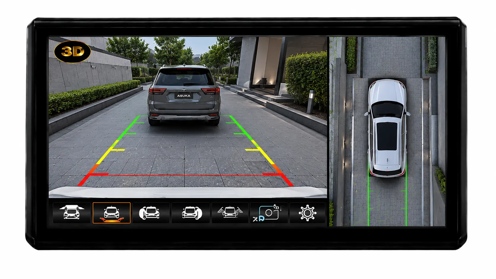 AVM360 bird's-eye view on a head unit screen